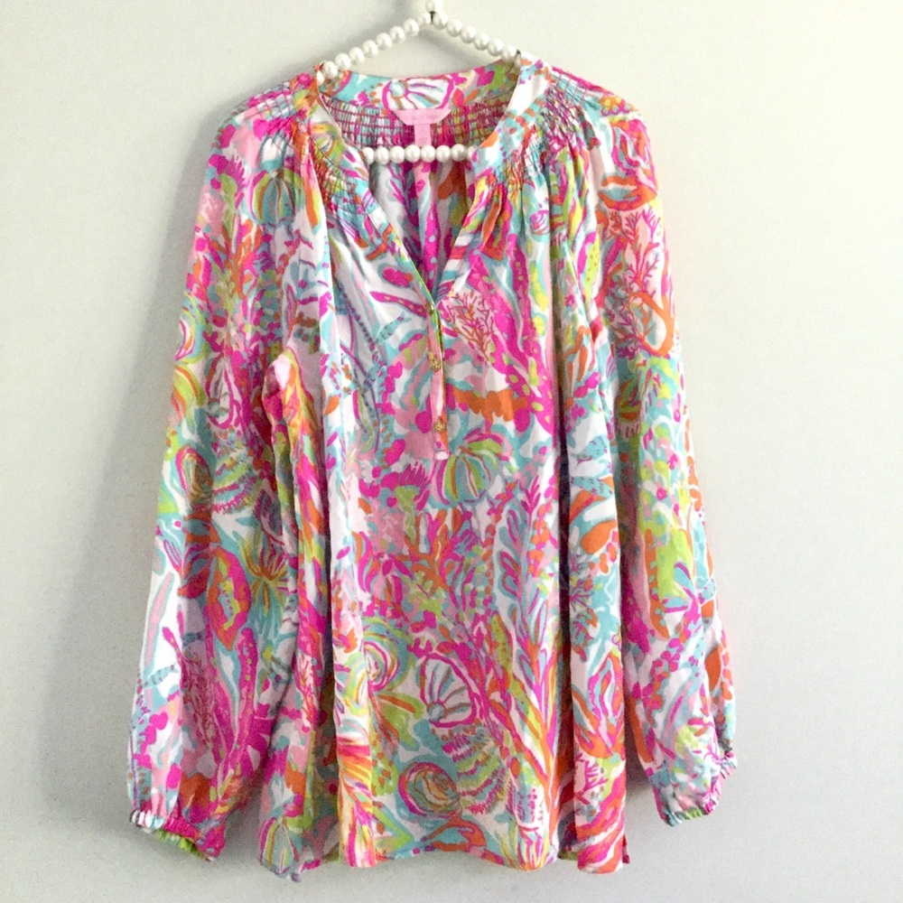 Large Lilly Pulitzer Elsa Silk Top “Scuba to Cuba”
